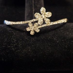 White Austrian Crystal flower bangle. New